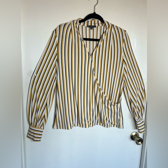Adrianna Papell Tops - Adrianna Papell Cream and Gold Striped Blouse